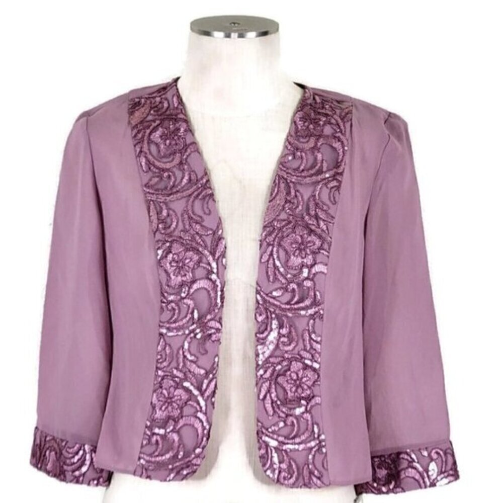 Maya Brooke Cropped Dress Jacket Blazer Size 8 Tea Rose Pink Sequins Open New